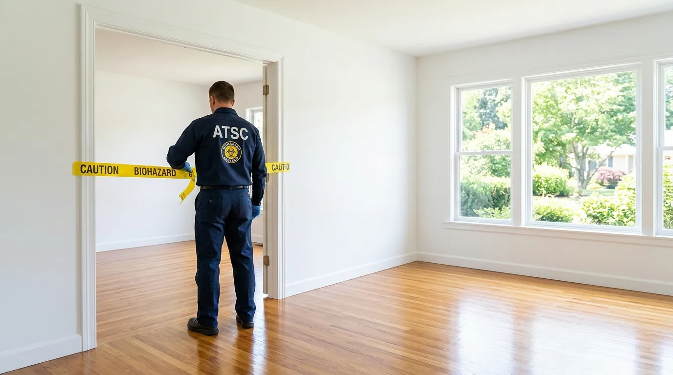 Certified biohazard cleanup crew performing Decomposition Cleanup in Munster